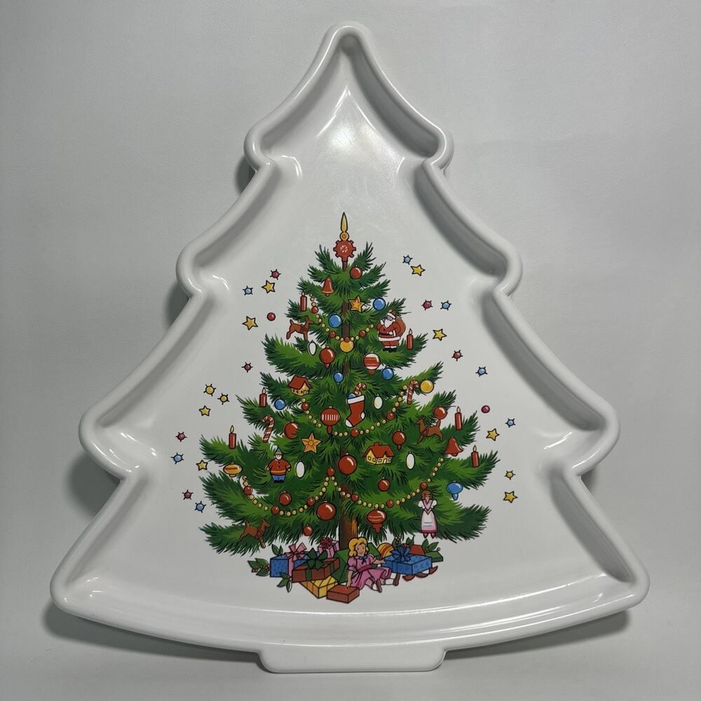 The Cookie Tray Vtg White Plastic Christmas Tree Cookie Tray Made In USA EUC